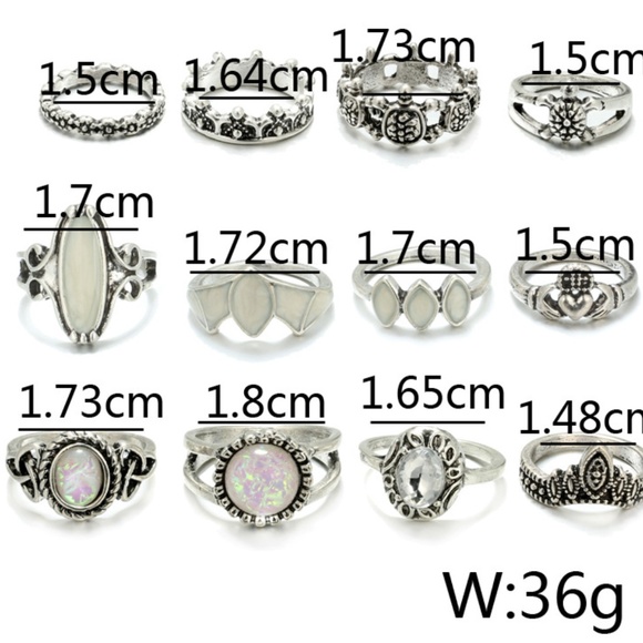 NEW 12pc boho multi styles ring set - Picture 3 of 4